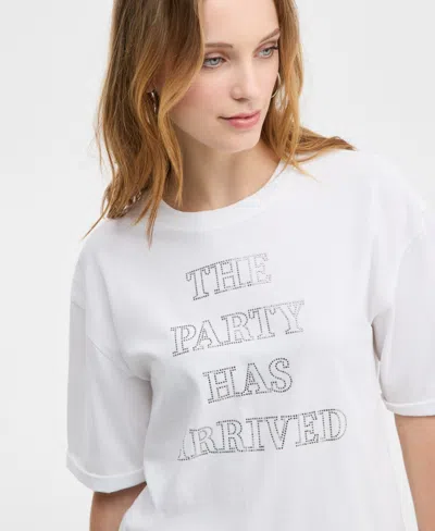 Hugo Boss Women's Short-sleeve Studded Party T-shirt In White