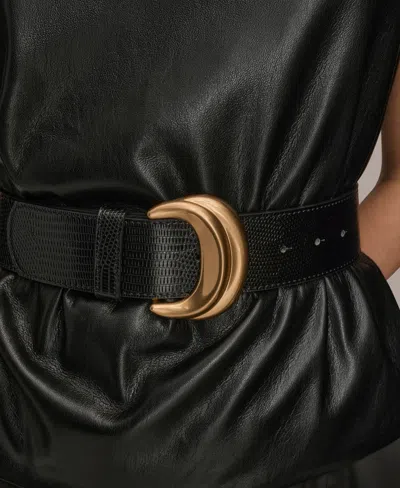 Donna Karan New York Faux Leather Sleeveless Belted Mixed Media Dress In Black