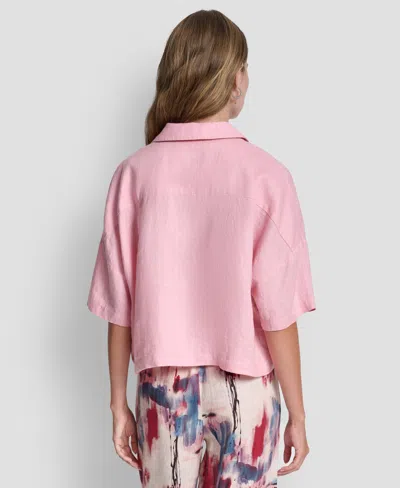 Dkny Women's Button-front Dolman-sleeve Linen Top In Pink