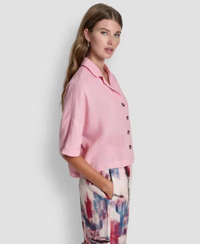 Dkny Women's Button-front Dolman-sleeve Linen Top In Pink