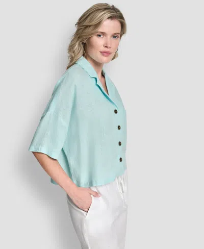 Dkny Women's Button-front Dolman-sleeve Linen Top In Blue