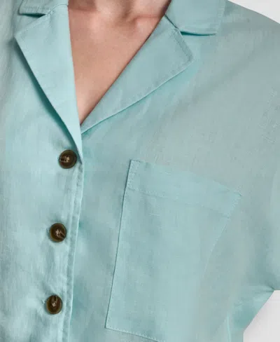 Dkny Women's Button-front Dolman-sleeve Linen Top In Blue