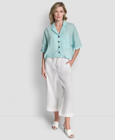 Dkny Women's Button-front Dolman-sleeve Linen Top In Blue