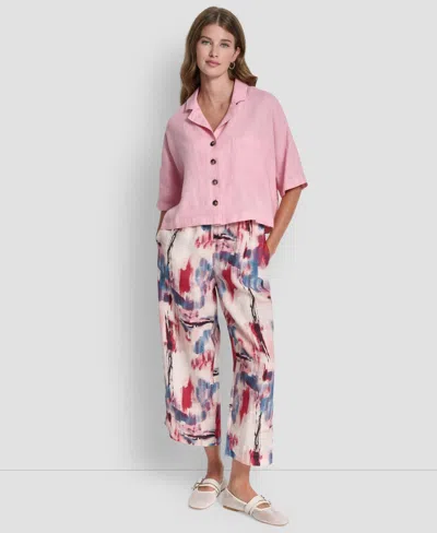 Dkny Women's Button-front Dolman-sleeve Linen Top In Pink