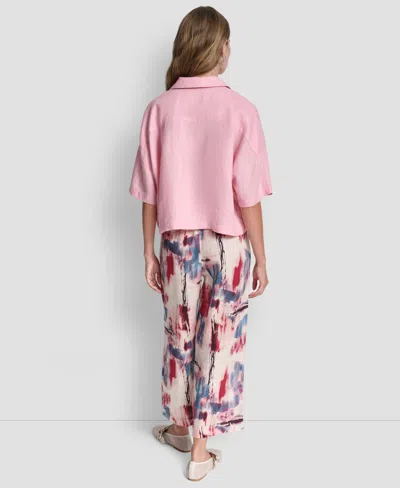 Dkny Women's Button-front Dolman-sleeve Linen Top In Pink