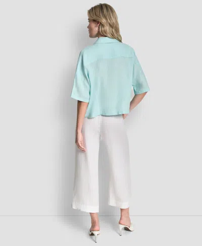 Dkny Women's Button-front Dolman-sleeve Linen Top In Blue