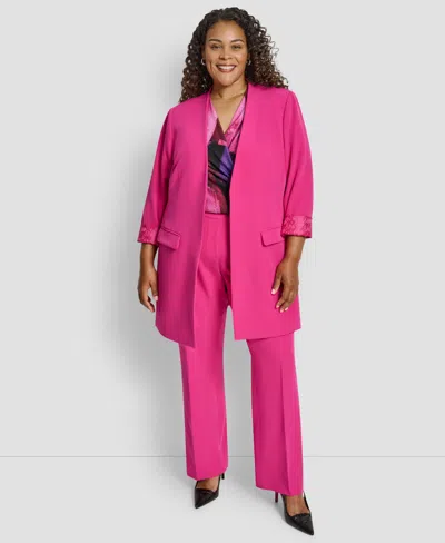Dkny Plus Size Open Front Collarless Jacket In Pink