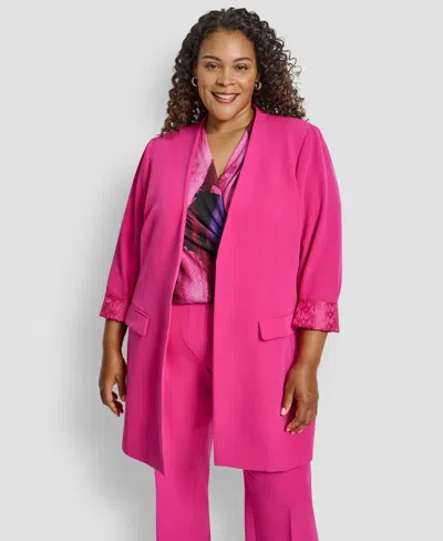 Dkny Plus Size Open Front Collarless Jacket In Pink