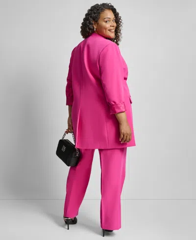 Dkny Plus Size Open Front Collarless Jacket In Pink