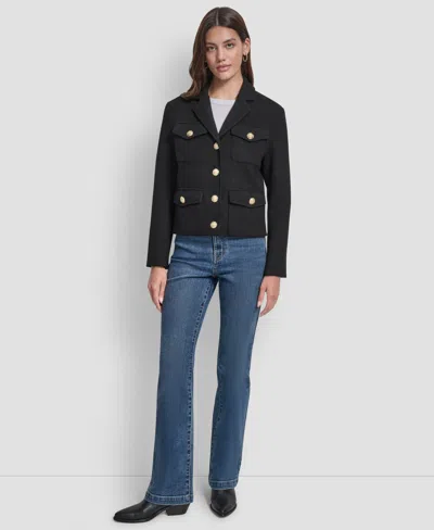 Dkny Jeans Women's Button Front Cropped Jacket In Black