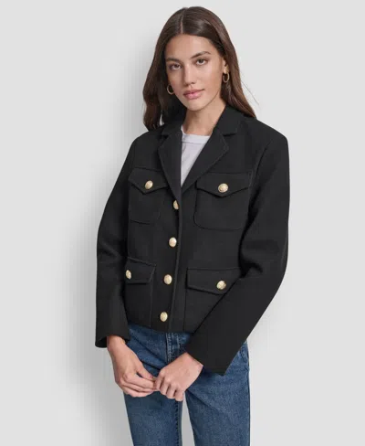 Dkny Jeans Women's Button Front Cropped Jacket In Black