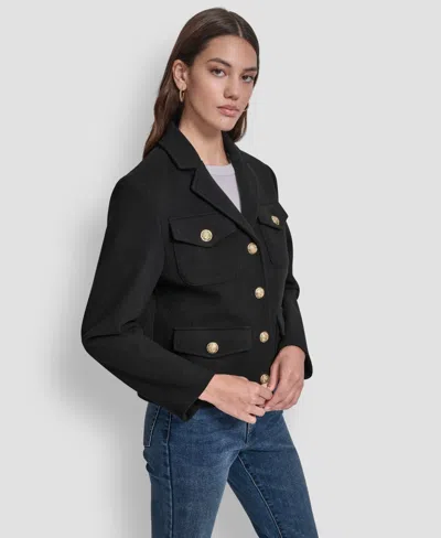 Dkny Jeans Women's Button Front Cropped Jacket In Black