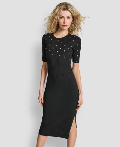 Dkny Metallic Studded Sweater Dress In Black
