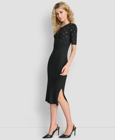 Dkny Metallic Studded Sweater Dress In Black