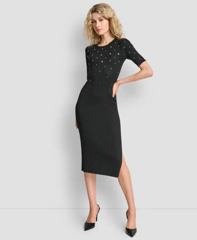 Dkny Metallic Studded Sweater Dress In Black