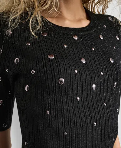 Dkny Metallic Studded Sweater Dress In Black