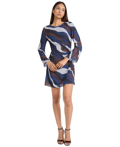 Donna Morgan Women's Long-sleeve Printed Mini Dress In Blue