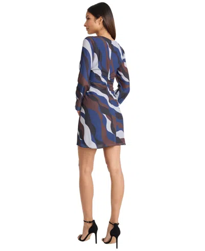 Donna Morgan Women's Long-sleeve Printed Mini Dress In Blue