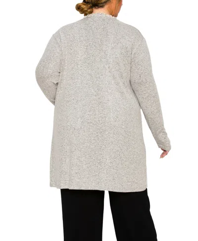 Coin 1804 Plus Size Cozy Pocket Cardigan Sweater With Cultivated Pearls In Gray