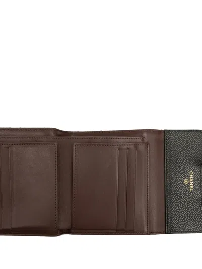 Pre-owned Chanel 2018-2019 Cc Quilted Caviar Compact Flap Wallet Small Wallets In Black