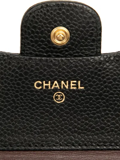Pre-owned Chanel 2018-2019 Cc Quilted Caviar Compact Flap Wallet Small Wallets In Black