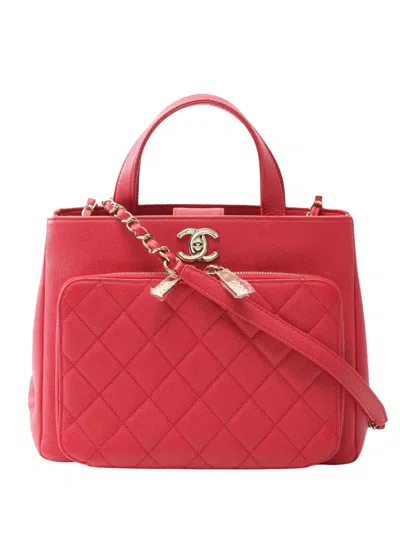 Pre-owned Chanel 2018 Small Quilted Caviar Business Affinity Satchel In Red