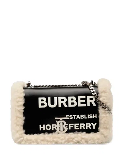 Pre-owned Burberry 2018-2025 Small Shearling Trimmed Coated Canvas Lola Crossbody Bag In Black