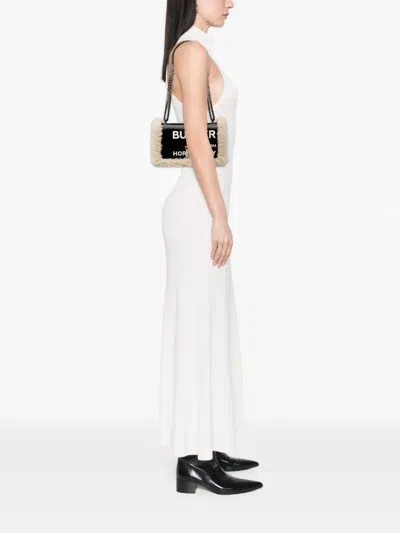 Pre-owned Burberry 2018-2025 Small Shearling Trimmed Coated Canvas Lola Crossbody Bag In Black