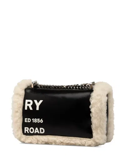 Pre-owned Burberry 2018-2025 Small Shearling Trimmed Coated Canvas Lola Crossbody Bag In Black