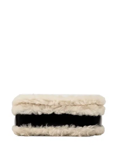 Pre-owned Burberry 2018-2025 Small Shearling Trimmed Coated Canvas Lola Crossbody Bag In Black