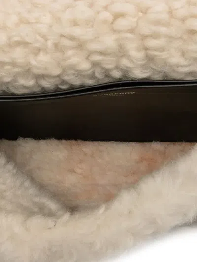 Pre-owned Burberry 2018-2025 Small Shearling Trimmed Coated Canvas Lola Crossbody Bag In Black