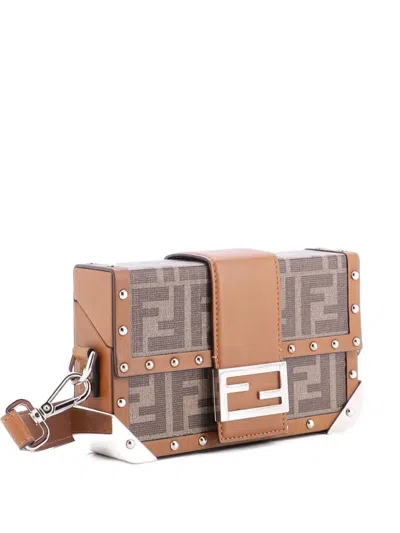 Pre-owned Fendi Baguette Trunk Bag Zucca Coated Canvas Mini Crossbody Bag In Brown