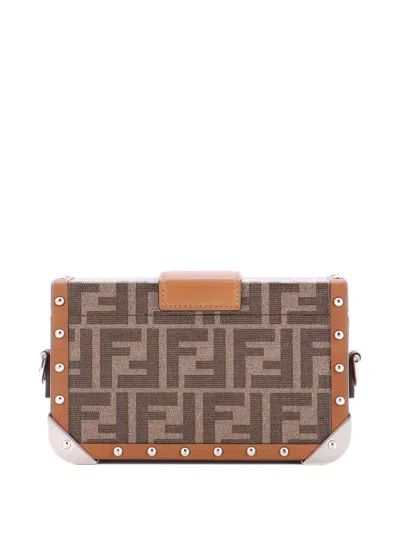 Pre-owned Fendi Baguette Trunk Bag Zucca Coated Canvas Mini Crossbody Bag In Brown