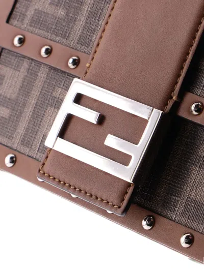 Pre-owned Fendi Baguette Trunk Bag Zucca Coated Canvas Mini Crossbody Bag In Brown