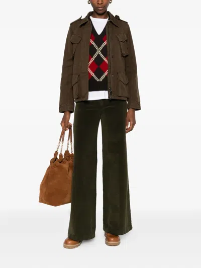 Aspesi Saint Laurent V-waist Jeans With A Wide-leg Cut In Green