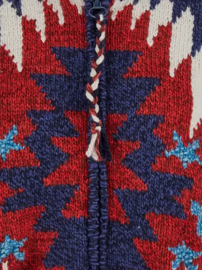 Frantic Multicolor Cardigan With Spread Collar And All-over Geometric Motif In Blue