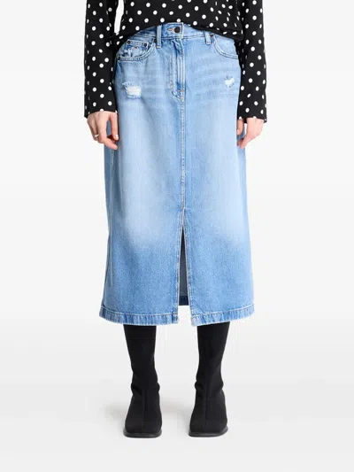 Tommy Jeans Logo-patch Midi Skirt In Blue
