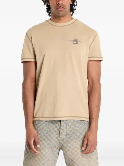 Tommy Jeans Logo-embroidered T-shirt In Neutral