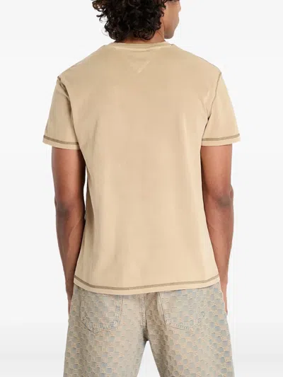 Tommy Jeans Logo-embroidered T-shirt In Neutral