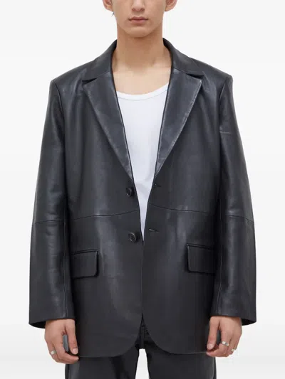 Won Hundred Button Pockets Leather Jacket In Gray