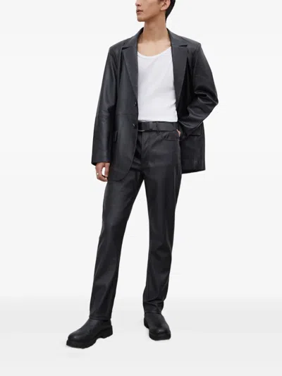 Won Hundred Button Pockets Leather Jacket In Gray