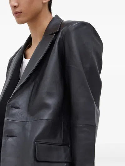 Won Hundred Button Pockets Leather Jacket In Gray