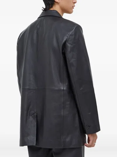 Won Hundred Button Pockets Leather Jacket In Gray