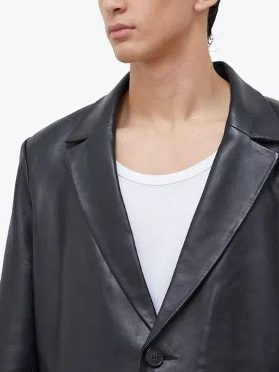 Won Hundred Button Pockets Leather Jacket In Gray