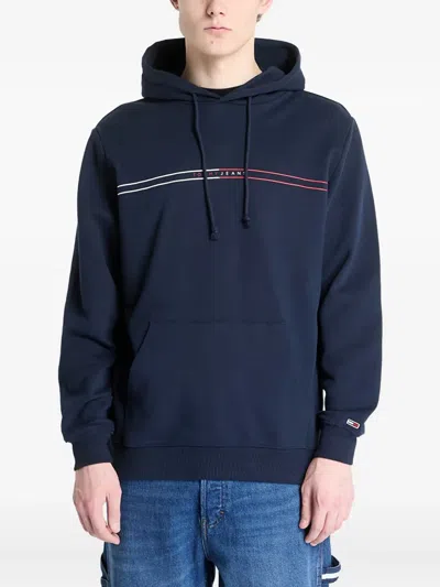 Tommy Jeans Logo Drawstring Cotton Hoodie In Blue