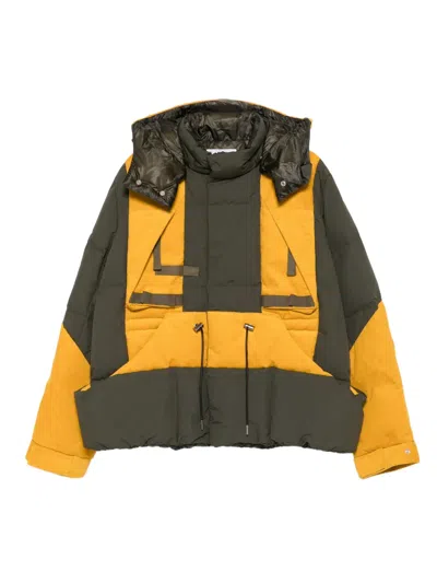 Sacai Hooded Panelled Puffer Jacket In Multi