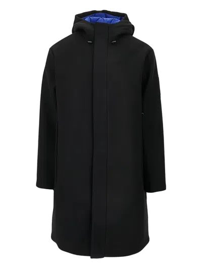 Ea7 Padded Wool-blend Hooded Parka Coat In Black