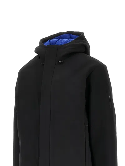 Ea7 Padded Wool-blend Hooded Parka Coat In Black