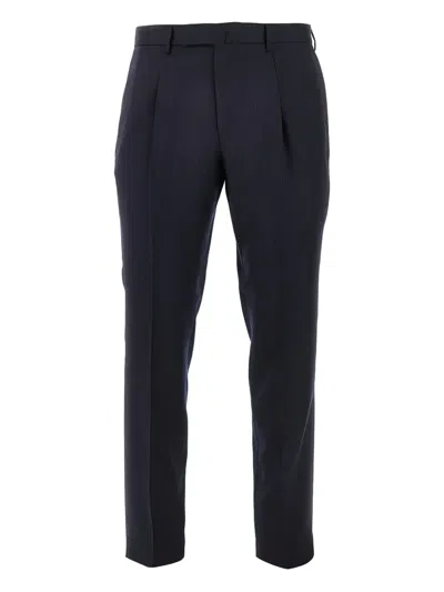 Santaniello Pinstripe Pleated-front Trousers In Blue