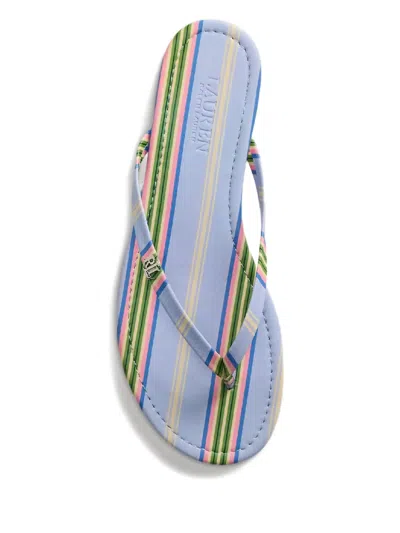 Ralph Lauren Striped Logo-plaque Flip-flops In Multi